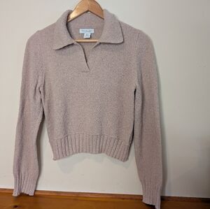 Rachel Zoe Tan Collared Knit Sweater Women’s Medium Cropped Pullover